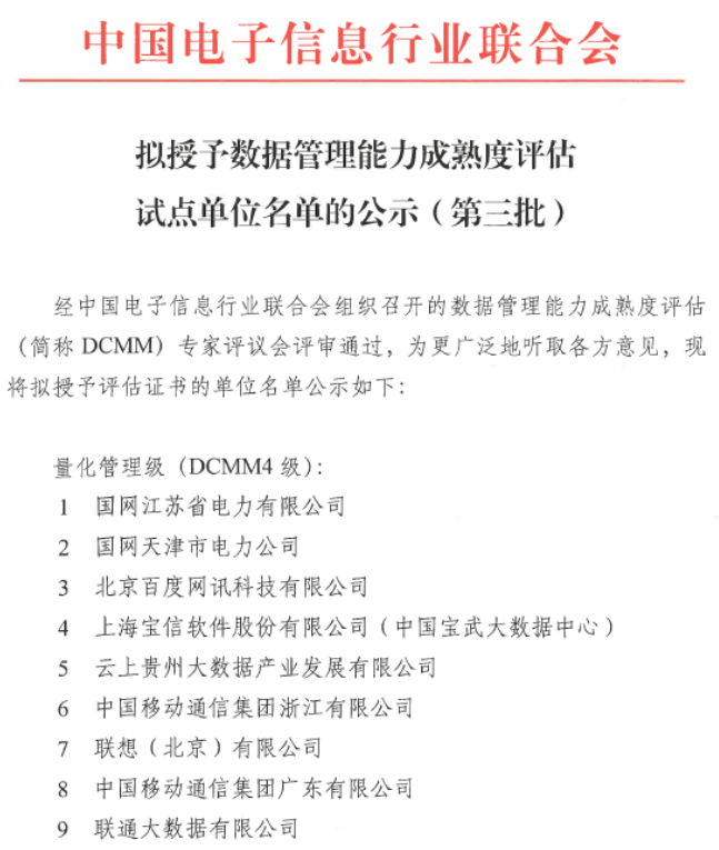 DCMM评估试点单位名单公示-1