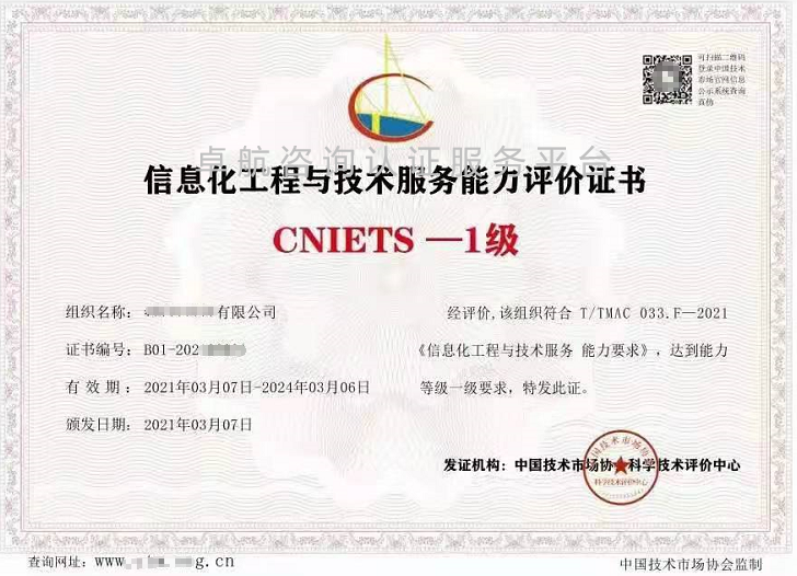 信息化工程与技术服务能力评价证书（CNIETS）展示！