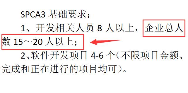 SPCA3级认证要求企业有多少人？