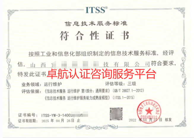 山西ITSS三级认证证书