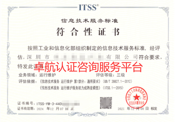 深圳ITSS认证三级证书